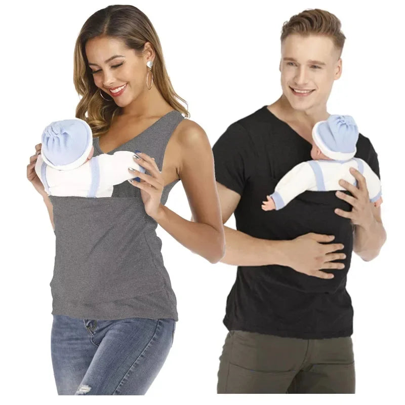 Kangoeroe Draagshirt Ouder & Baby | Zwart & Grijs | Maten S t/m 5XL