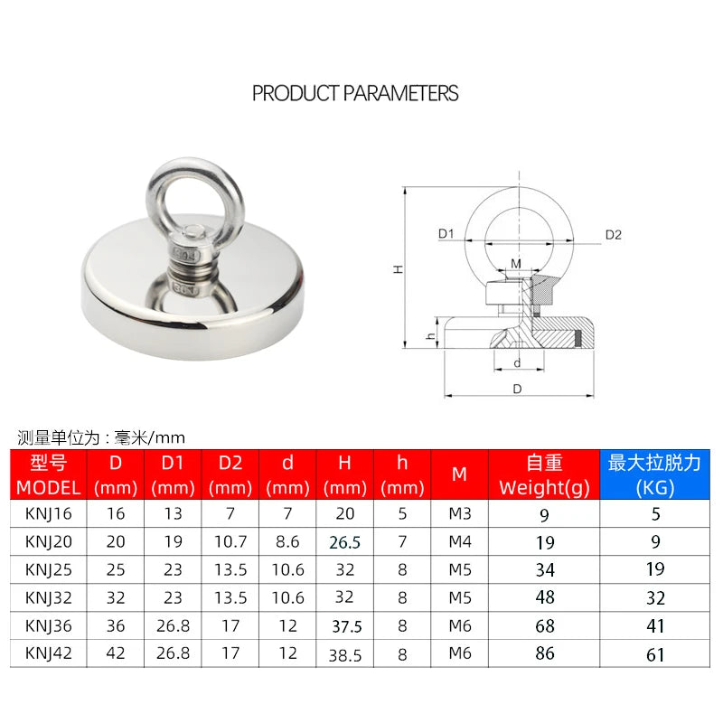 Neodymium Vismagneet | Supersterk | 5-61kg Trekkracht | 6 Maten
