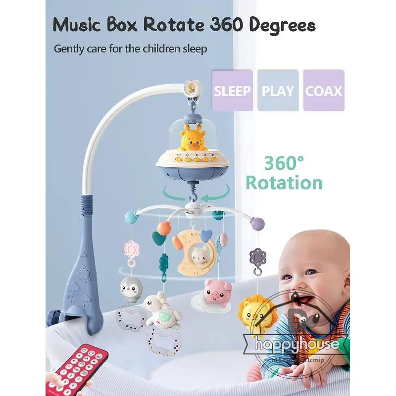 Muzikaal Babymobiel met Lichten & Projector | Afstandsbediening | Blauw & Roze
